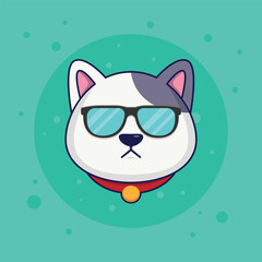 Cute Cool Glasses Cat Emoji Cartoon Vector Icon Ilustration. Animal Cute Icon Concept Isolated Premium Vector. Flat Cartoon Style
