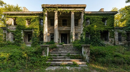 Fototapeta premium Abandoned Greek Revival Mansion Surrounded by Nature