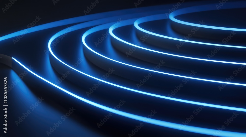 Poster abstract blue light waves in a dark space with curved lines creating a futuristic and dynamic visual