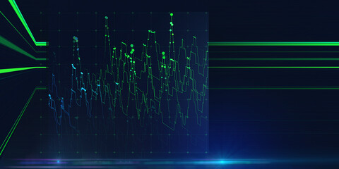 Abstract  background color graph from lines and points in noisy grid data on dark. Technology concept virtual  data.  Banner for business, science and technology data analytics. Big Data.
