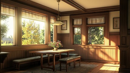 Fototapeta premium Cozy Craftsman Dining Area with Natural Light