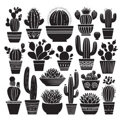 Different Type of Cactus vector set silhouette, Cactus icon
