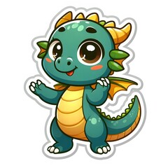 Obraz premium AI Generate of Sticker Dragon Cub in cartoon style with a happy expression, isolated in white background