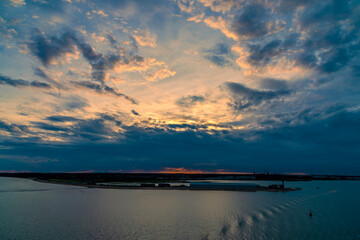 A view from Southampton water past Calshot spit after sunset in Autumn