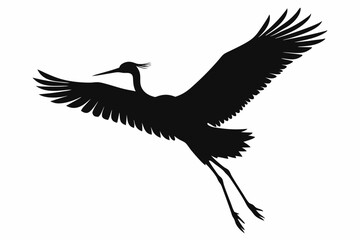 Flying crane vector silhouette, Crane bird icon vector design
