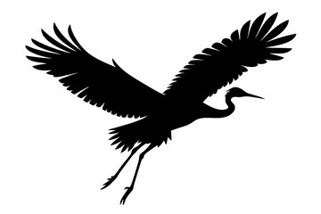 Flying crane vector silhouette, Crane bird icon vector design