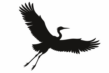 Flying crane vector silhouette, Crane bird icon vector design