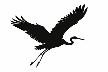 Flying crane vector silhouette, Crane bird icon vector design