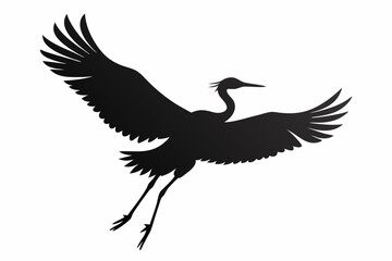 Flying crane vector silhouette, Crane bird icon vector design
