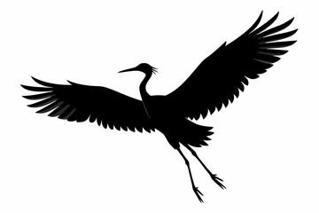 Obraz premium Flying crane vector silhouette, Crane bird icon vector design