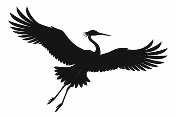 Flying crane vector silhouette, Crane bird icon vector design