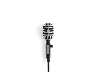 Classic black and silver microphone on a white background, perfect for recording music or voiceovers