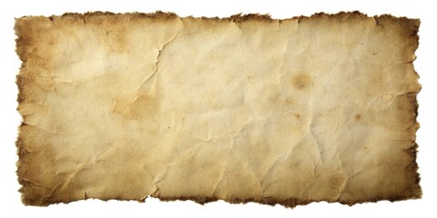 A weathered and aged parchment paper with burn marks and creases, ideal for vintage design and background textures.