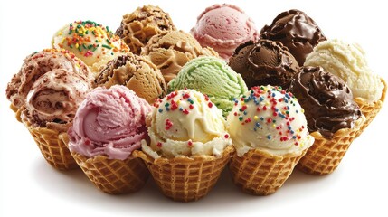 Assorted Gelato Flavors in Waffle Cones