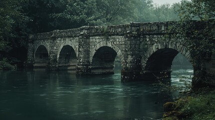 Fototapeta premium Ancient Stone Bridge with Arches Over Water