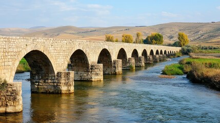 Fototapeta premium Ancient Stone Bridge with Arches Over Water