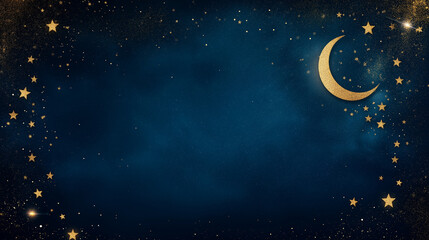 Celestial Dreamscape: A mesmerizing night sky backdrop featuring a crescent moon and golden stars, perfect for dreamy designs and magical projects. 