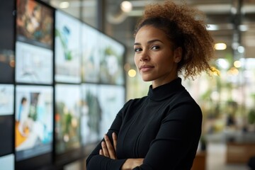 Fototapeta premium Confident Young Businesswoman with Arms Crossed in Modern Office