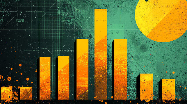 Bar chart displaying income and expenses data with contrasting colors showcasing financial trends over time in a graphic design style
