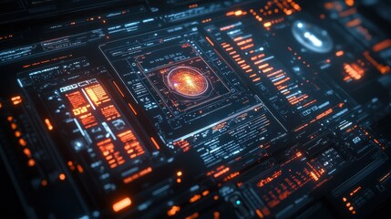 Fototapeta premium Futuristic digital interface with glowing elements.