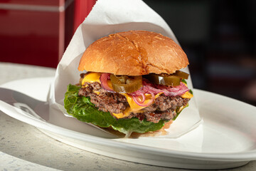 Portion of american spicy jalapeno hamburger