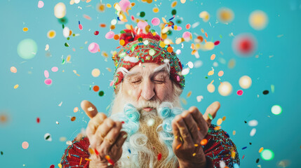 santa clause blowing confetti