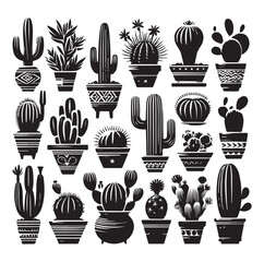 Different Type of Cactus vector set silhouette, Cactus icon