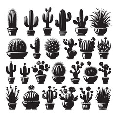 Different Type of Cactus vector set silhouette, Cactus icon