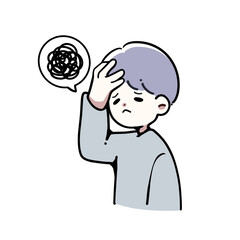 とても悩んでいる男性のイラスト