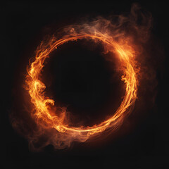 Fototapeta premium A captivating ring of fiery orange flames, radiating heat and intensity, seamlessly blending into the dark background. Ideal for concepts of energy, power, or artistic abstract designs.