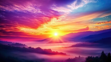 Obraz premium Misty Valley Sunrise with Vibrant Colors