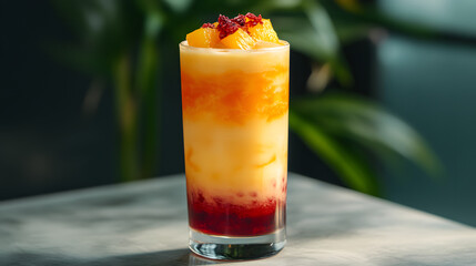 Tropical Sunrise Mocktail: A Beautiful Layered Beverage with Sweet Orange and Vibrant Grenadine for Festive Occasions