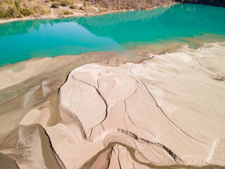 View from above of the mountain lake Issyk not far from Almaty, Kazakhstan. Popular place to visit...