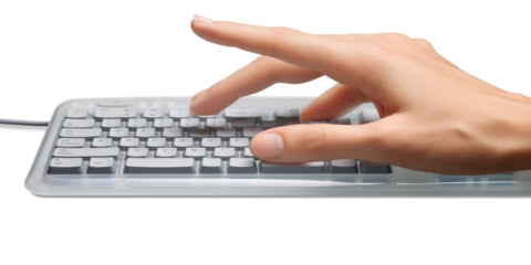  Hand on digital computer keyboard keypad and mouse with set of hand on transparent background 