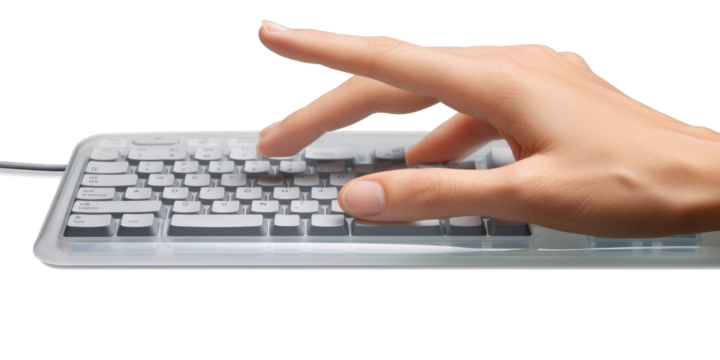  Hand on digital computer keyboard keypad and mouse with set of hand on transparent background 
