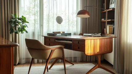 Stylish Mid-Century Modern Study Area with Wooden Desk