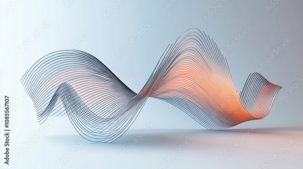Poster abstract flowing waves of lines with a gradient of orange and white, creating a sense of motion and 