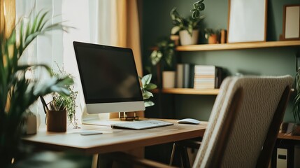 Stylish Ergonomic Home Office with Sleek Desk Setup