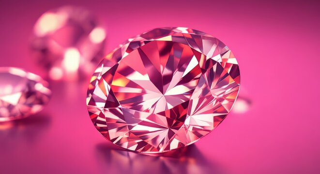 Pink Diamand Jewel Gem Background, Fractal Sparkling Jewelry, Crystal Translucent Stone Gemstone