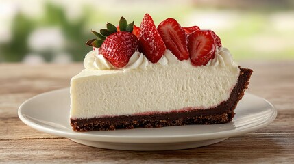 Creamy New York Cheesecake Slice with Fresh Strawberries