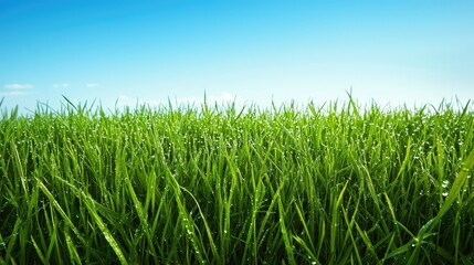 Morning Dew on Lush Green Grass in Serene Summer Setting