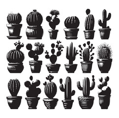 Different Type of Cactus vector set silhouette, Cactus icon