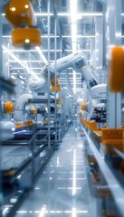 Advanced Drone Production Line in High-Tech Factory with Robotic Arms and Automated Systems