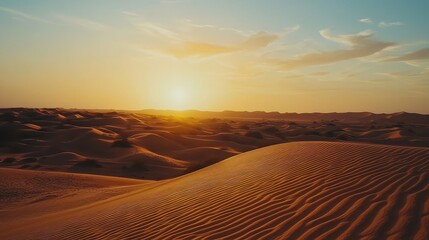 Serene Evening in the Desert with Golden Sand Dunes