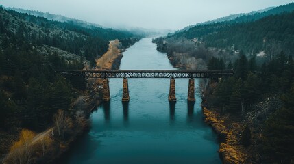 Obraz premium Scenic Railway Bridge Spanning Across Calm Water