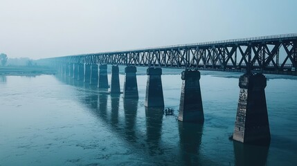 Obraz premium Scenic Railway Bridge Spanning Across Tranquil Waters