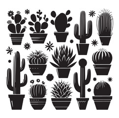 Different Type of Cactus vector set silhouette, Cactus icon