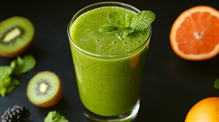 Fototapeta premium Refreshing green smoothie recipe kitchen food photography natural ingredients close-up healthy lifestyle choices
