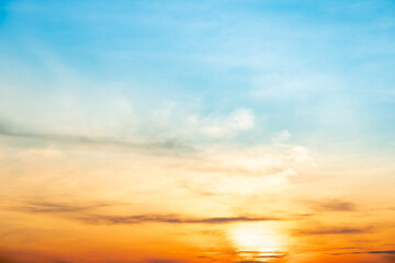 Beautiful , luxury soft gradient orange gold clouds and sunlight on the blue sky perfect for the background, take in everning,Twilight, Large size, high definition landscape photo