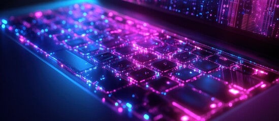 Vibrant illuminated keyboard with neon effects.